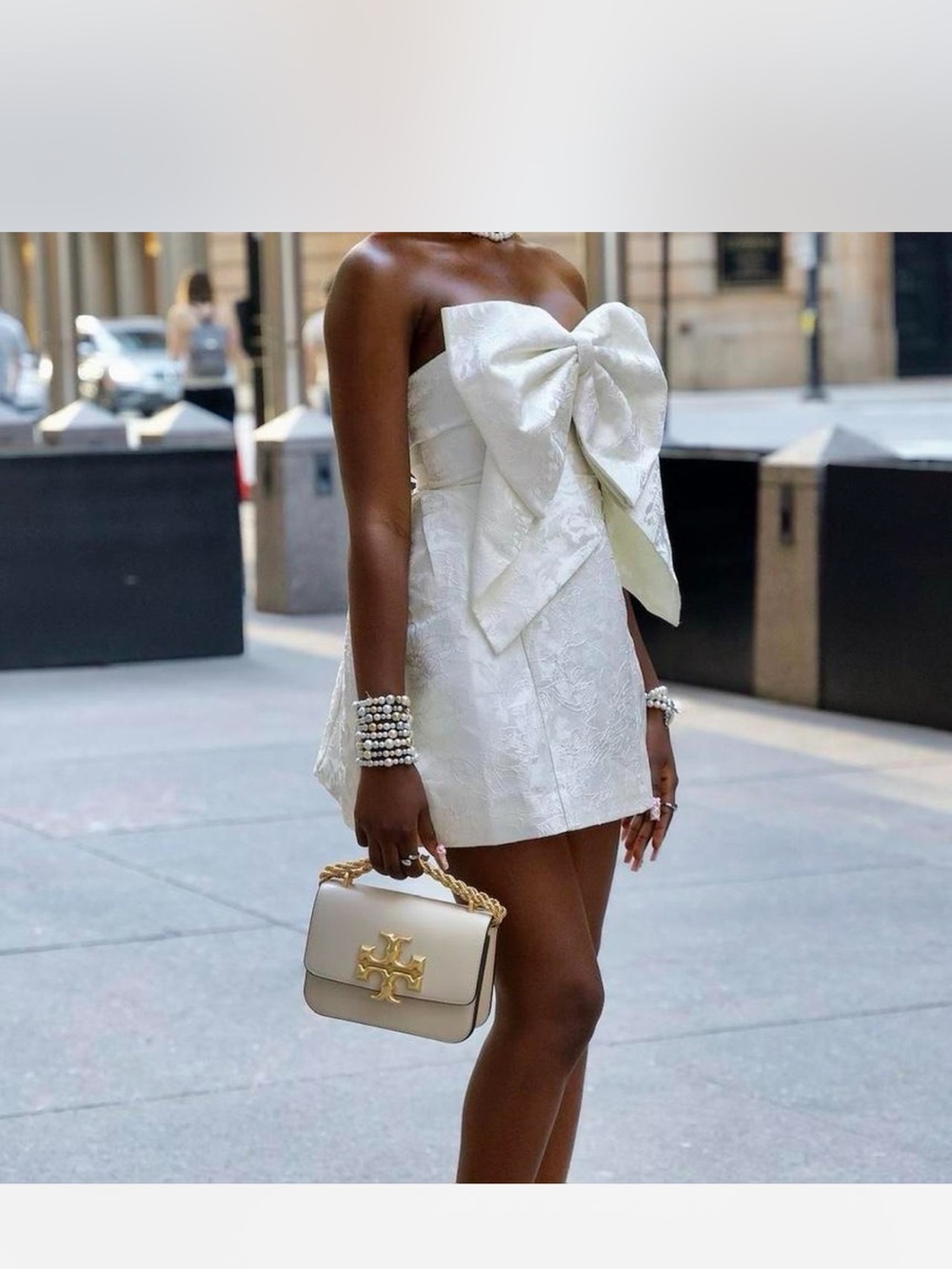 Strapless White Bow-Front Mini Dress